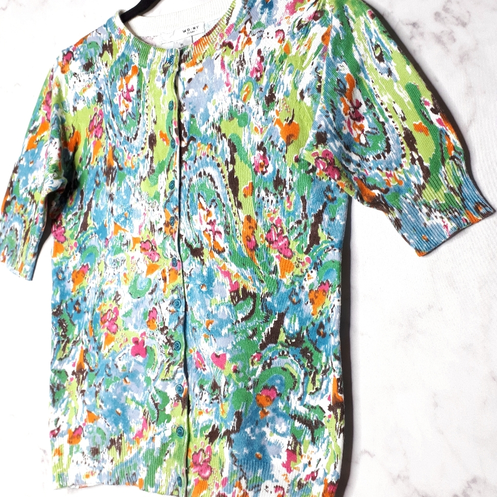 WD.NY Abstract Watercolour Top Cable Knit Cardigan